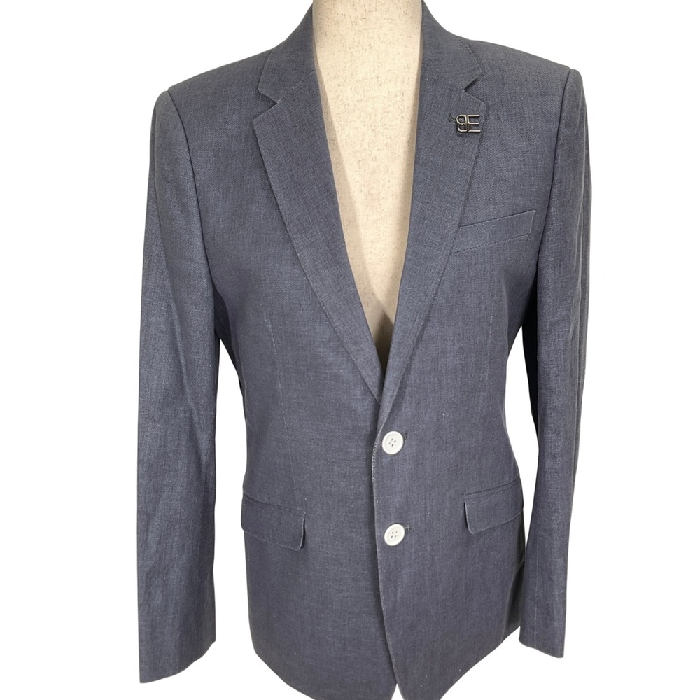 Elie Balleh Blazer Boys XL/18-20 Blue Linen White Elbow‎ Patch Academia Italian